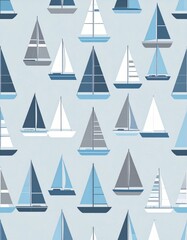 Repeating Sailboats Pattern in Light Blue Shades with a Nautical Theme Background