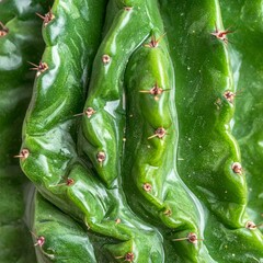 Vibrant Green Cactus with Sharp Spines and Detailed Texture in Macro Close Up