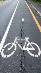Obraz premium Bike Lane on Asphalt Road with Painted Bicycle Symbol and Divider Lines in Daylight