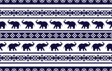 Elephant pattern. Seamless. White stripes, blue background. Ethnicity. Floral patterns, printed fabrics, pants, Lanna.	