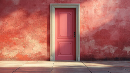 Pink Doorway, Sunny Exterior, Italian-Style Wall, Sunlight, Exterior