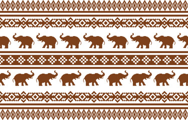 Elephant pattern. Seamless. White stripes, blue background. Ethnicity. Floral patterns, printed fabrics, pants, Lanna.	