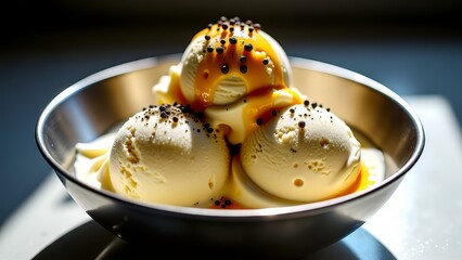 Umami ice cream with parmesan swirl and pepper