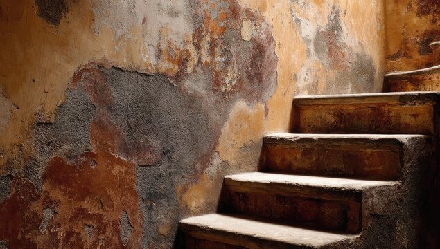 Ancient spiral staircase in a crumbling building - Powered by Adobe