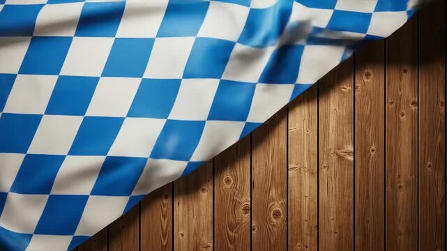 Bavarian flag draped over a wooden surface, creating a textured and patterned background.