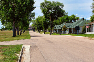 Fototapeta premium A Look Down the Street of Officer's Quarters at Fort Robinson State Park near Crawford Nebraska.
