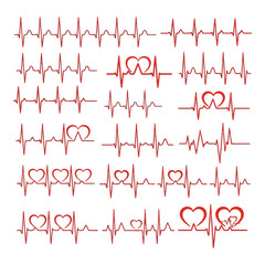 Vector art of a dynamic display of heartbeat patterns and heart shapes symbolizing love and medical monitoring