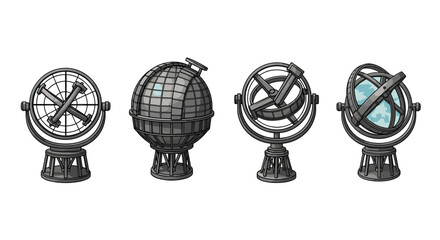 Obraz premium Ornate steampunk globes, navigational instruments isolated on a white background