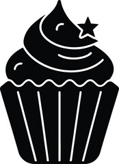 Black silhouette of a cupcake with swirled frosting and a star sweet dessert