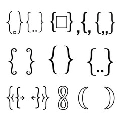 Vector art of collection of various types of brackets, braces, and parentheses for mathematical and symbolic notation