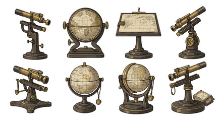 Antique scientific instruments: telescopes, globes and map projection tool