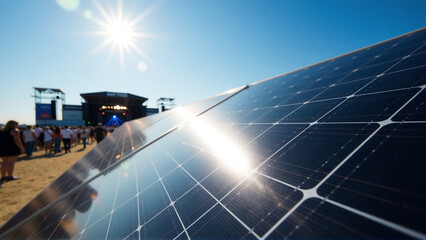 Powering the Party: Close-Up of Solar Panels at an Urban Festival