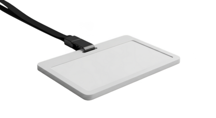 White ID card on black lanyard