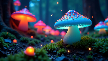 Whispering Woods: An Enchanted Forest of Bioluminescent Fungi