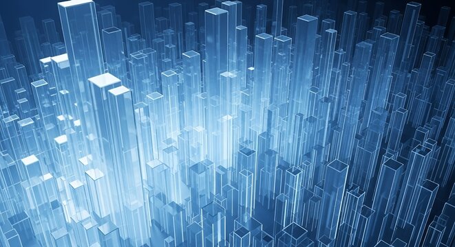 Abstract Blue Glowing Glass Blocks Background  Futuristic Digital Technology and Data Visualiz