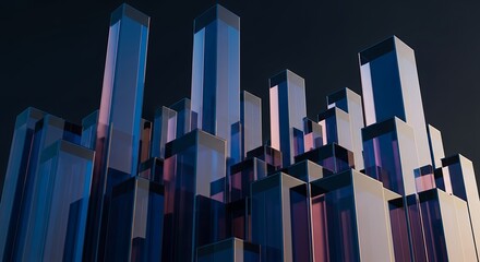 Naklejka premium Abstract Transparent Glass Pillars with Blue and Purple Reflections and Shadows Modern Archite