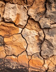 Naklejka premium Cracked Stone Wall Texture in Earthy Browns and Grays Detailed Natural Rock Surface