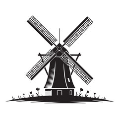 Classic windmill illustration isolated on white background, perfect for ruralthemed designs, historical projects, or representing sustainable energy and traditional architecture