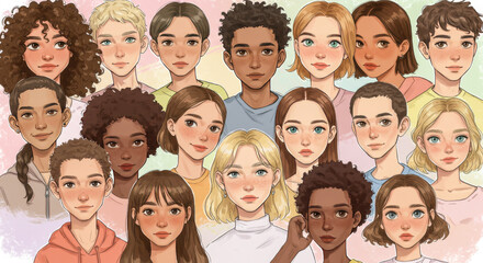 Image of ethnically diverse and smiling people. Lively business people