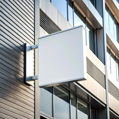 Blank Square Signage, Modern Building Exterior Commercial Real Estate White Signboard Marketing  Advertising Mockup Urban Business Display
