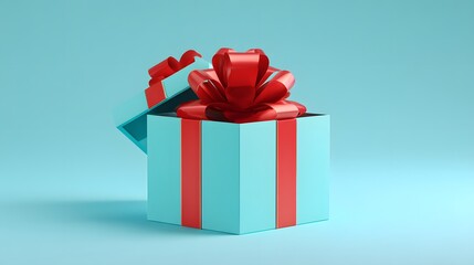 Fototapeta premium Light teal gift box with a red ribbon.