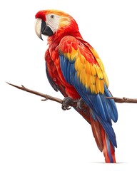 Fototapeta premium A calm parrot with vivid feathers resting on a branch. Great for tropical-themed or pet design work.