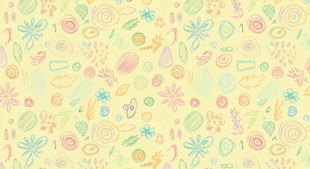 Playful Pastel HandDrawn Seamless Pattern with Abstract Floral Doodles and Organic Shapes on L