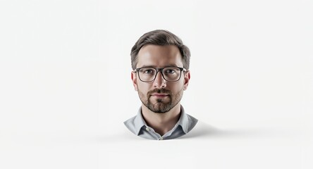 Professional Man with Glasses and Beard Emerging from Clean White Background for Business and C