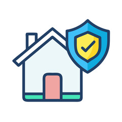 Obraz premium House with Security Shield Icon Representing Home Insurance and Protection Concept