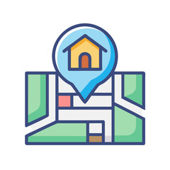 Home location pointer icon on street map, navigation and destination concept image