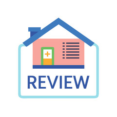 Medical Facility Review Icon on Black Background with Simplified Design Elements