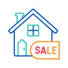 Modern line art illustration of a house for sale on a black background