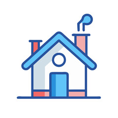 Simple Icon of a Cute House with Chimney and Smoke on a Black Background