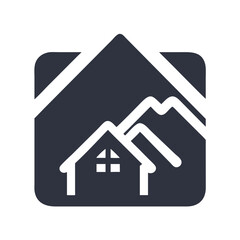 Minimalist house and mountain peak logo design, representing property in nature