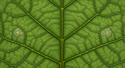 Detailed close-up of a vibrant green leaf's intricate vein structure