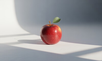 Vibrant Red Apple with Green Leaf on Minimalist Background Healthy Food Still Life with Natura