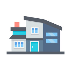 Modern Two-Story House Facade Illustration on Black Background