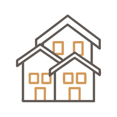 Geometric house icons creating community silhouette against black background