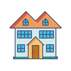 Colorful Cartoon House Illustration with Double Gabled Roof and Windows on a Black Background
