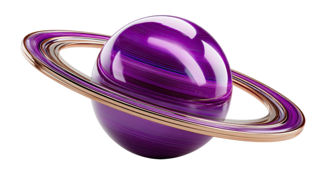 Celestial Beauty: A visually striking, violet planet with intricate rings, showcasing the captivating beauty of celestial bodies and outer space.