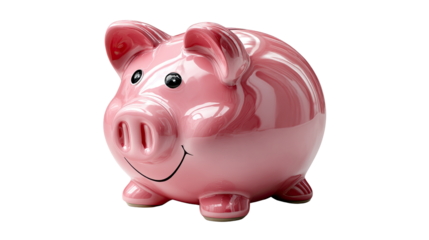 Savings Piggy Bank: A charming, pink piggy bank, radiating financial promise, sits expectantly. A symbol of saving, planning for the future and responsible fiscal behavior.