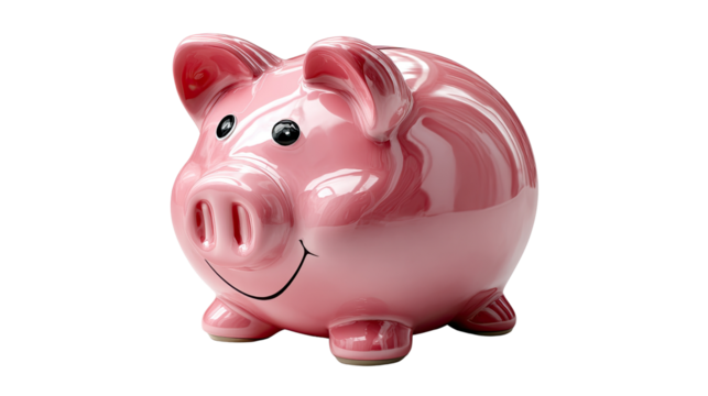 Savings Piggy Bank: A charming, pink piggy bank, radiating financial promise, sits expectantly. A symbol of saving, planning for the future and responsible fiscal behavior.