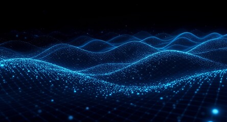 Naklejka premium Abstract digital landscape of glowing blue particles