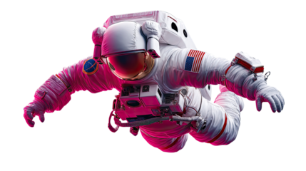 Astronaut in Space: An astronaut floating weightlessly in the infinite black of space, dressed in a spacesuit. The spacesuit has a flag on it. Capturing the wonder and awe of space travel.