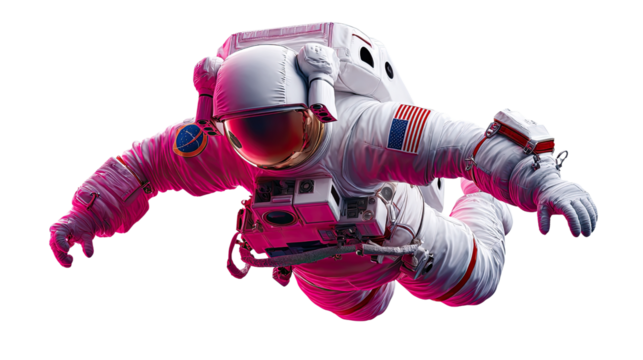 Astronaut in Space: An astronaut floating weightlessly in the infinite black of space, dressed in a spacesuit. The spacesuit has a flag on it. Capturing the wonder and awe of space travel.