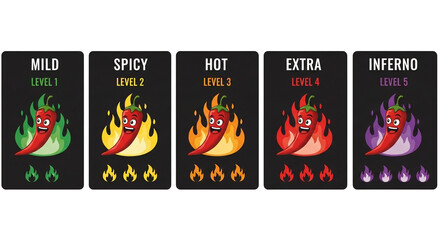 Cartoon Chili Pepper Levels of Spicy Heat.