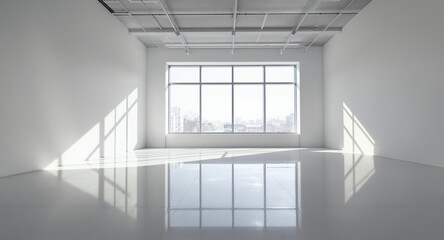 Obraz premium Empty Modern Space with Large Window and City View