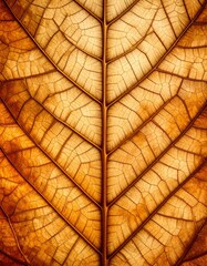Obraz premium Dried Leaf Macro Photography with Veins and Intricate Details in Warm Brown Tones