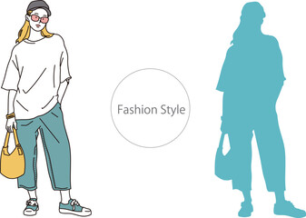 おしゃれなファッションスタイルの女性イラスト素材