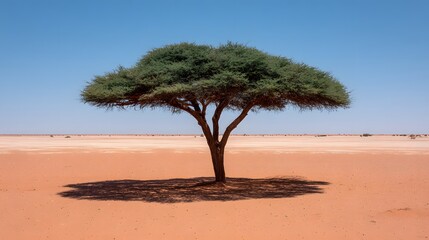 Solitary tree in a vast desert landscape.